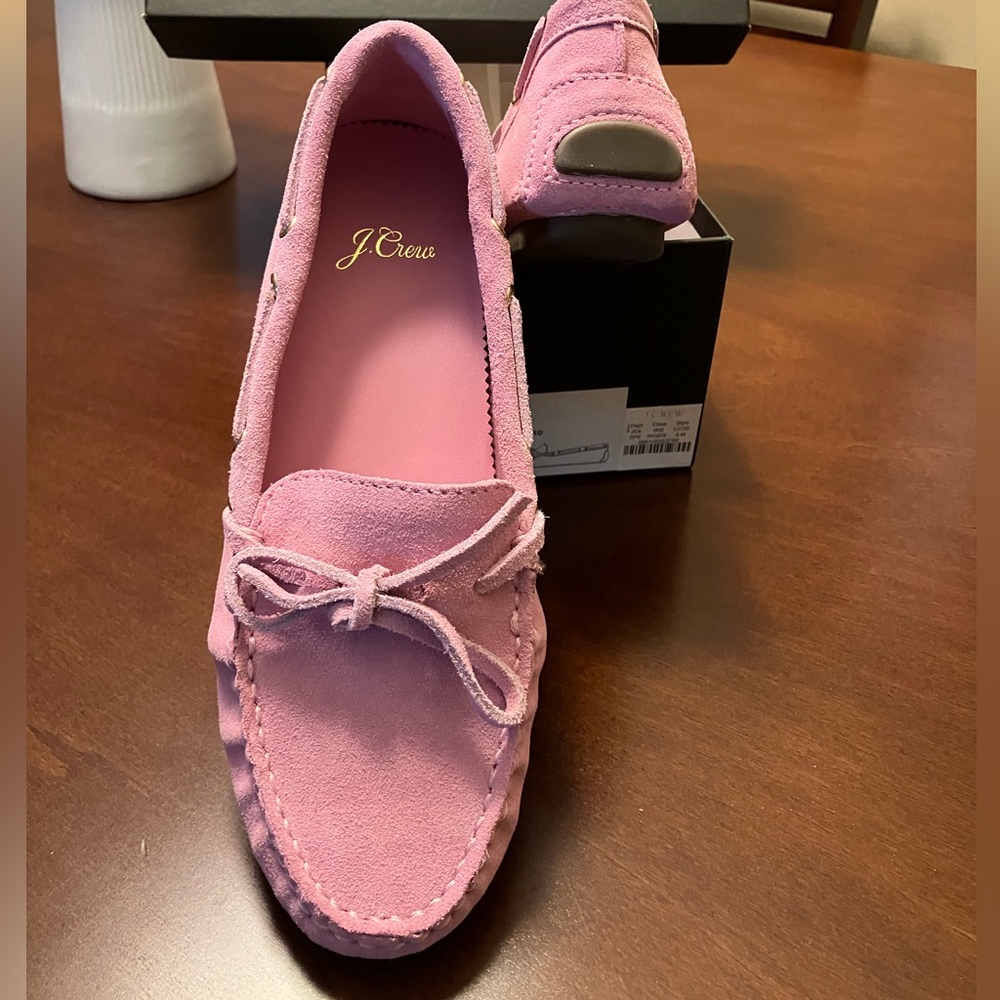 J. Crew Pink Suede Driving Moccasins with Brown Sole